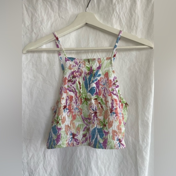 Roxy floral pualani sleeveless crop top smocked size Small - Picture 2 of 15